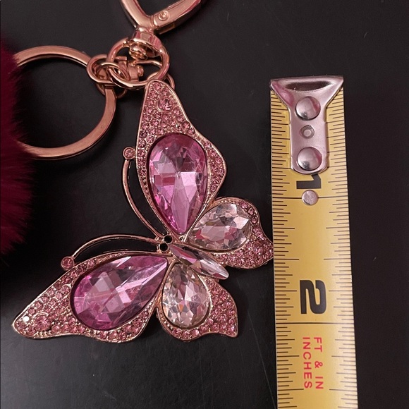 Butterfly Keychain with Burgundy Red Pom Pom - Picture 6 of 7